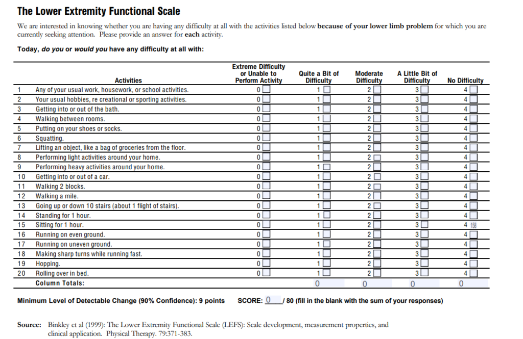 lower extremity functional scale